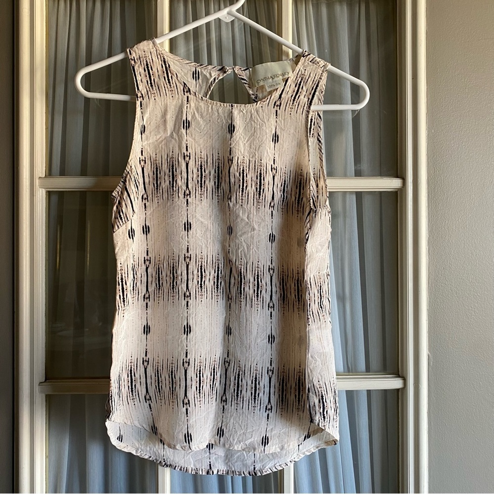Cynthia Rowley Silk Black and White Patterned Sleeveless Tank